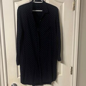 Navy Blue Patterned Button-Up Shirt dress